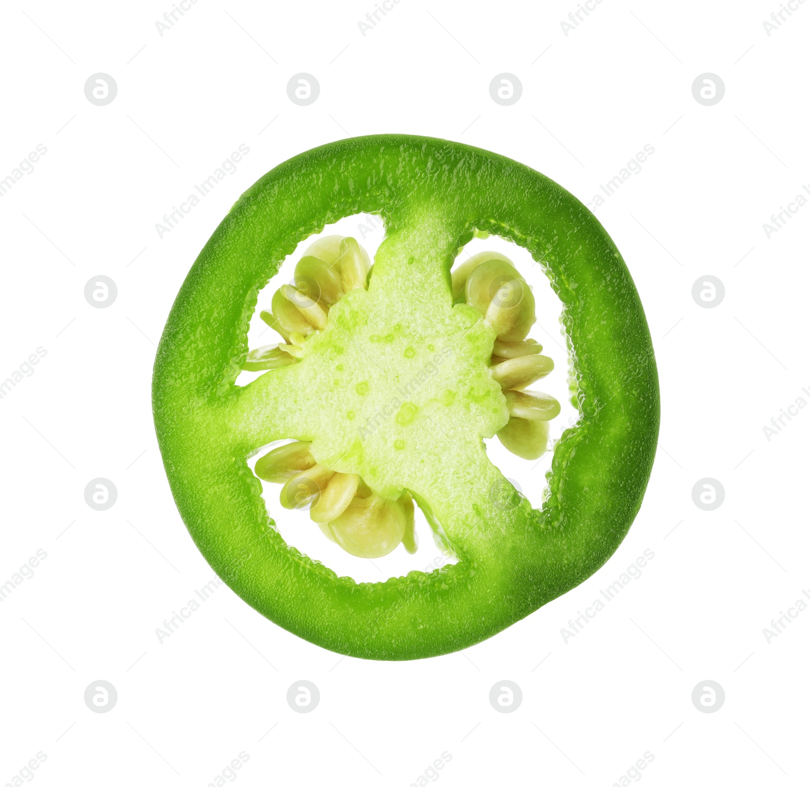 Photo of Piece of green jalapeno pepper isolated on white