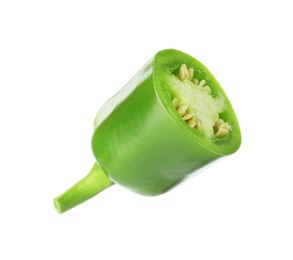 Photo of Piece of green jalapeno pepper isolated on white