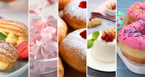 Image of Fluffy or airy food texture. Collage with different desserts
