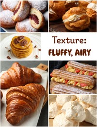 Image of Fluffy or airy food texture. Collage with different desserts