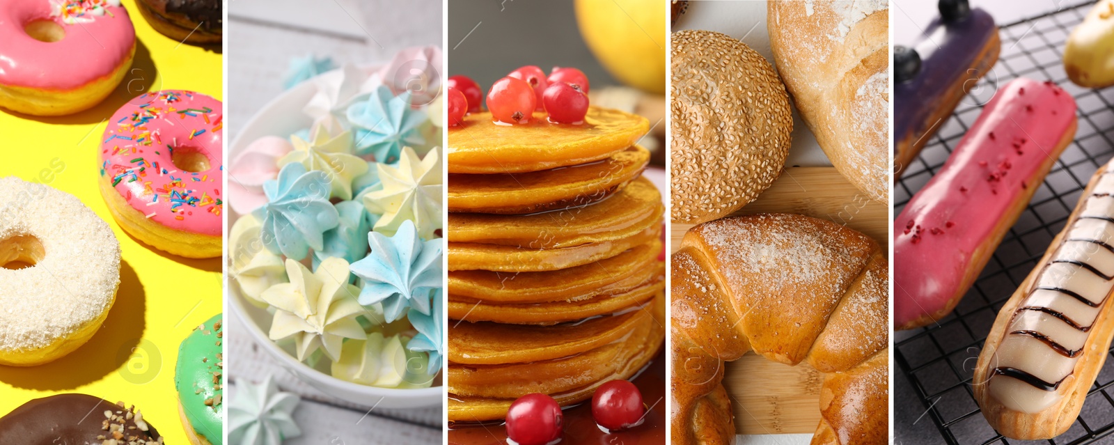 Image of Fluffy or airy food texture. Collage with different desserts