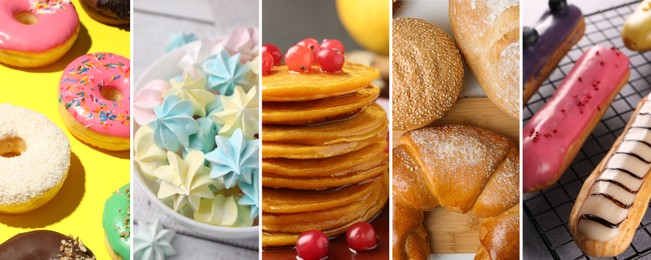 Image of Fluffy or airy food texture. Collage with different desserts