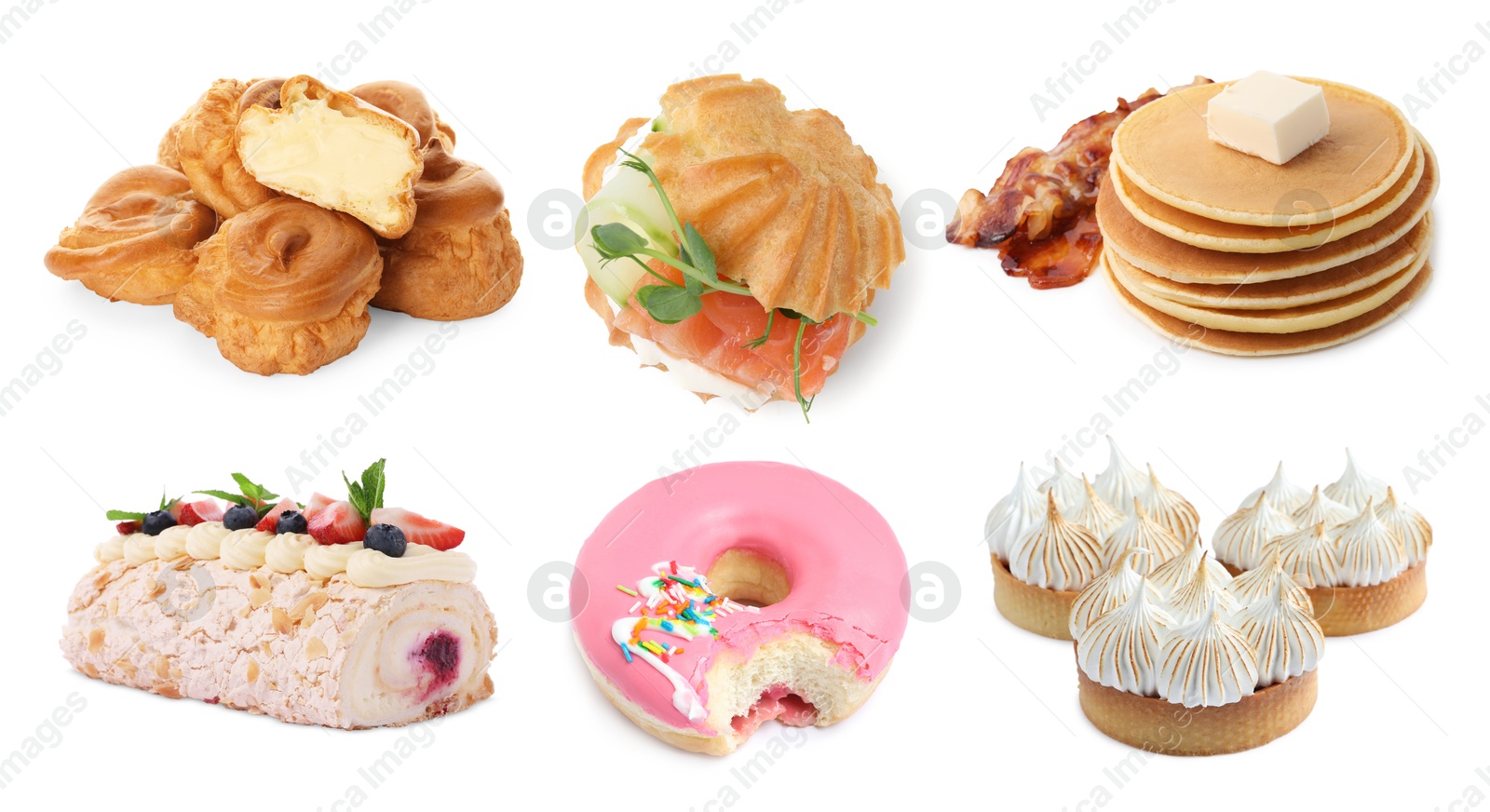 Foods with fluffy or airy texture, set on white background Image of Foods with fluffy or airy texture, set on white background