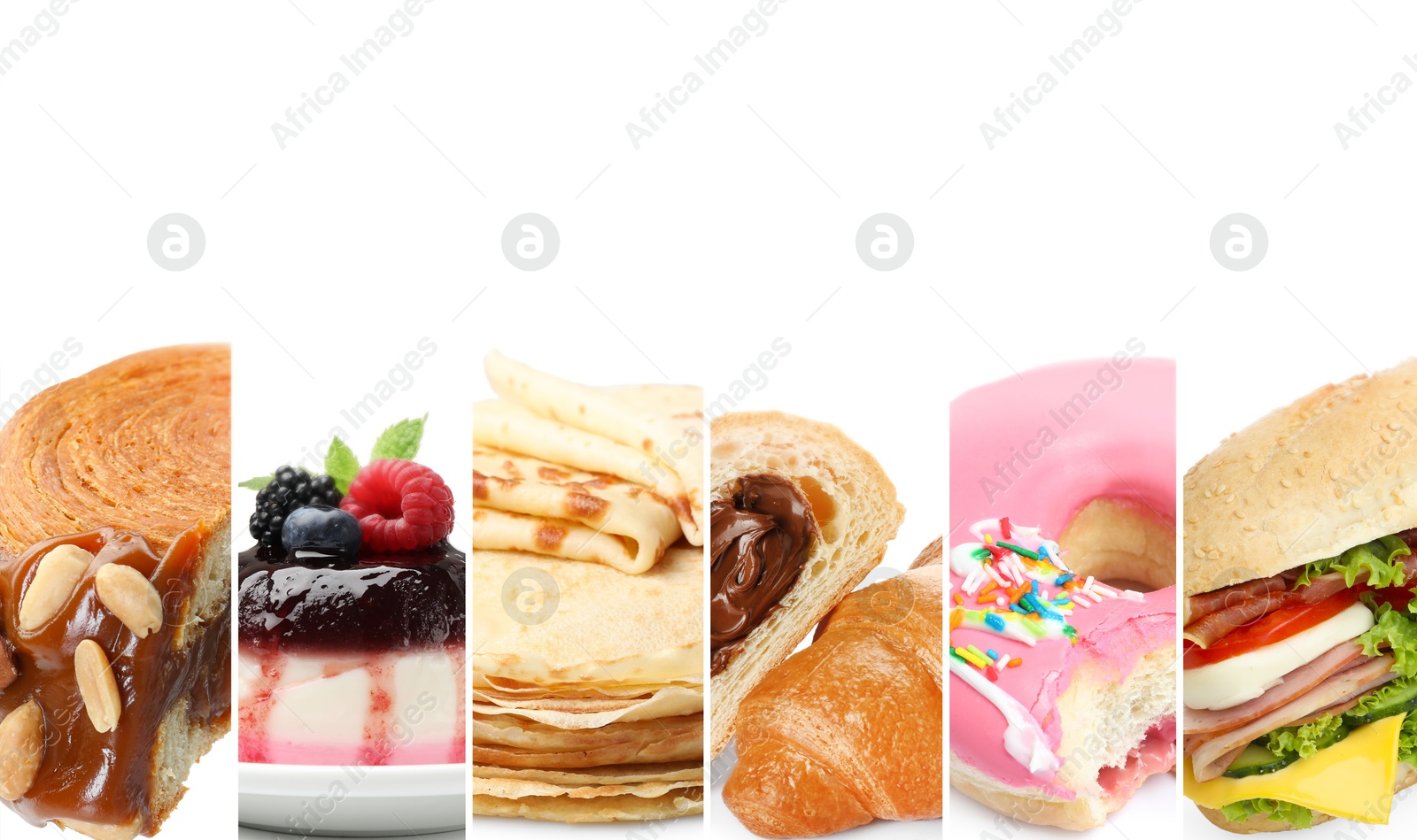Foods with fluffy or airy texture, collage on white background Image of Foods with fluffy or airy texture, collage on white background