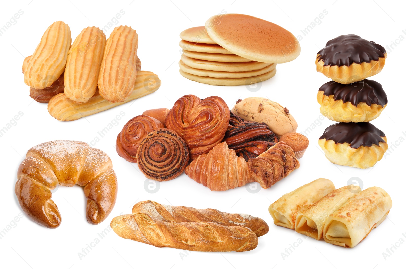 Foods with fluffy or airy texture, set on white background Image of Foods with fluffy or airy texture, set on white background