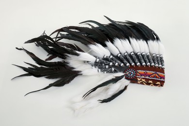Photo of Traditional warbonnet (Native American chief headdress) isolated on white