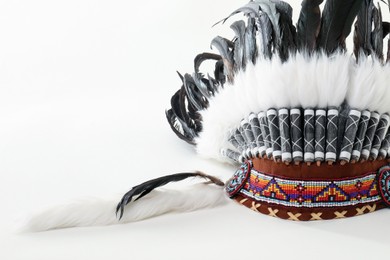 Photo of Traditional warbonnet (Native American chief headdress) isolated on white