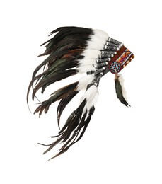 Photo of Traditional warbonnet (Native American chief headdress) isolated on white