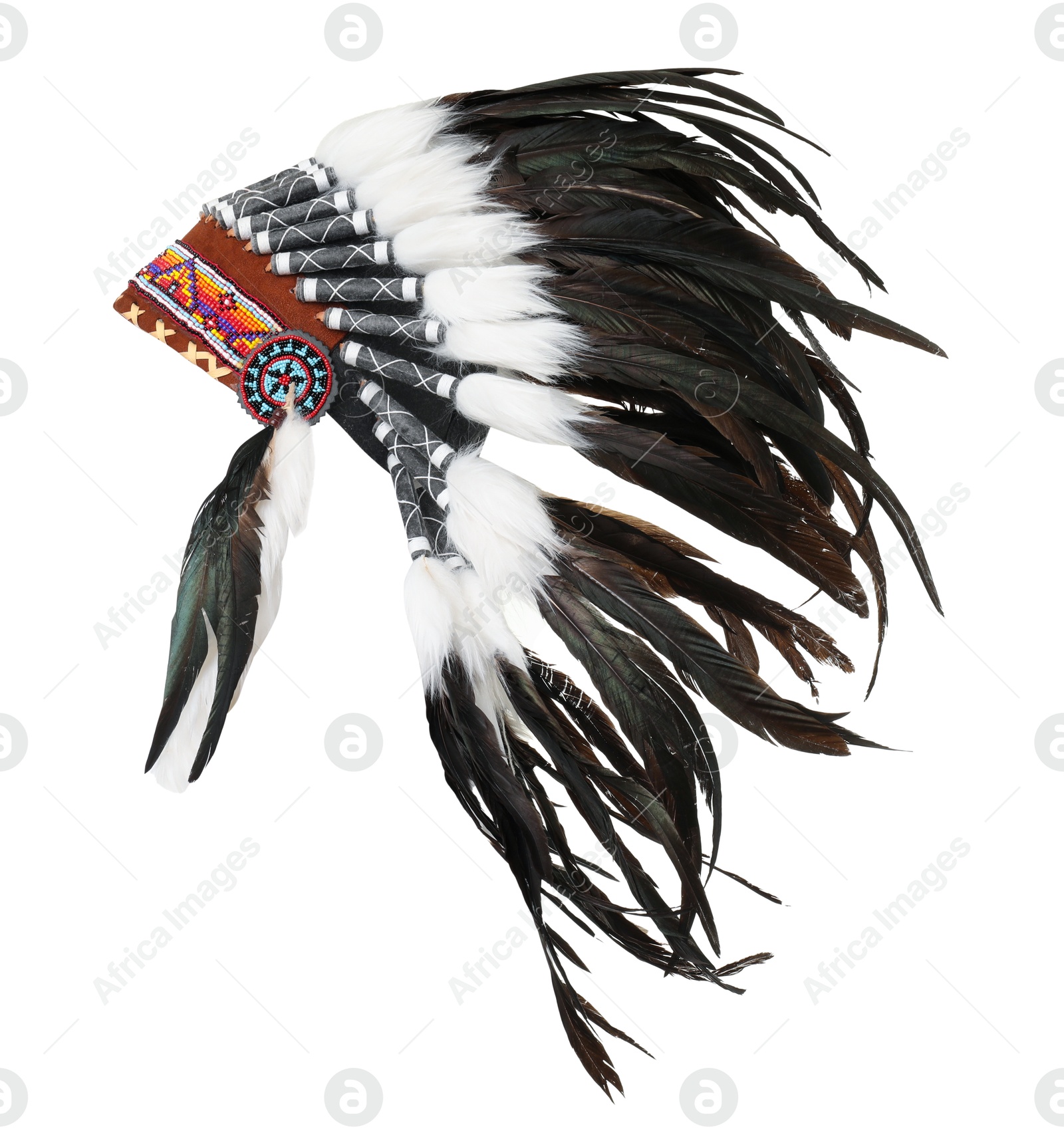 Photo of Traditional warbonnet (Native American chief headdress) isolated on white