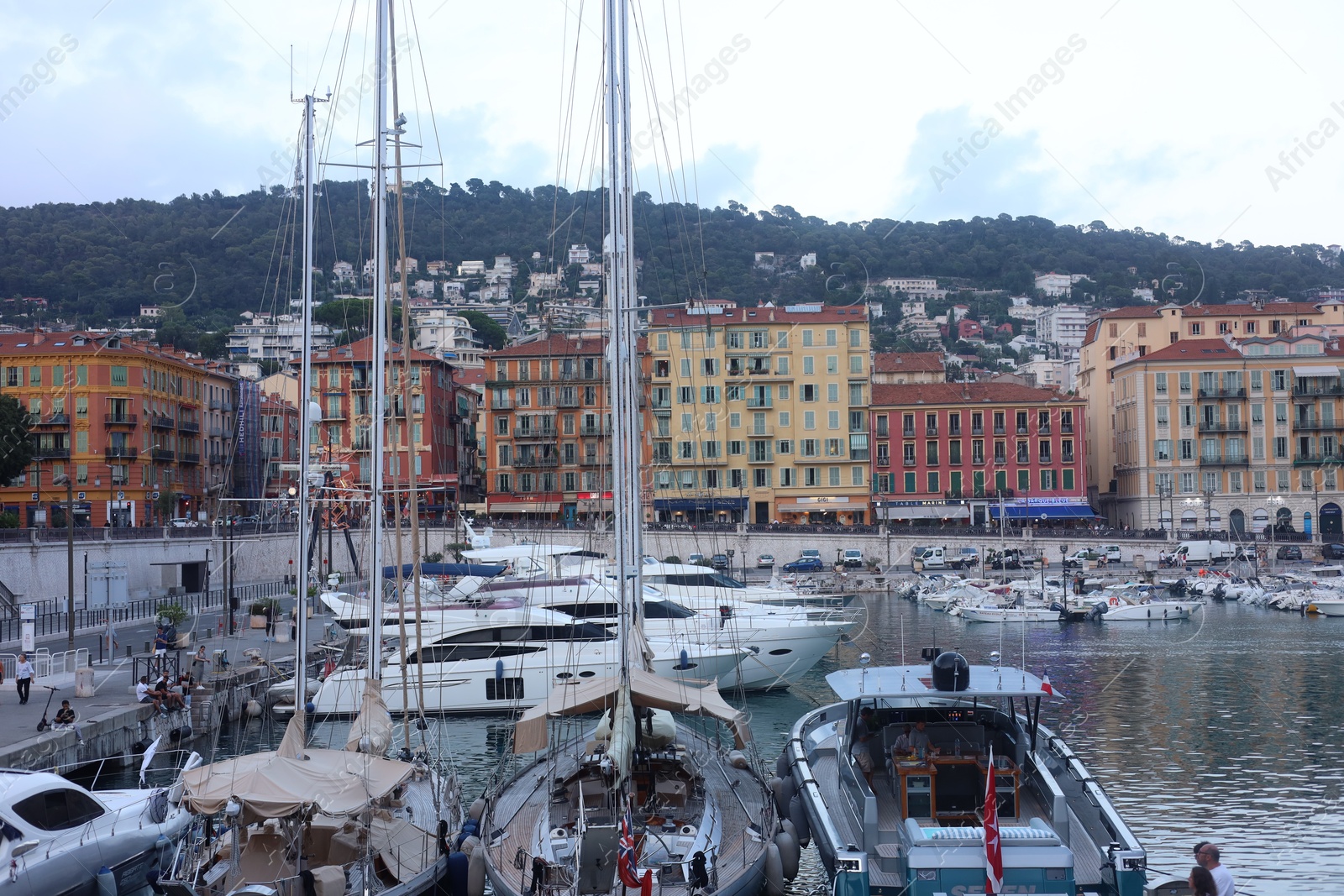 Nice, France - August 24, 2025: Picturesque view of moored boats in harbor near city Photo of Nice, France - August 24, 2025: Picturesque view of moored boats in harbor near city