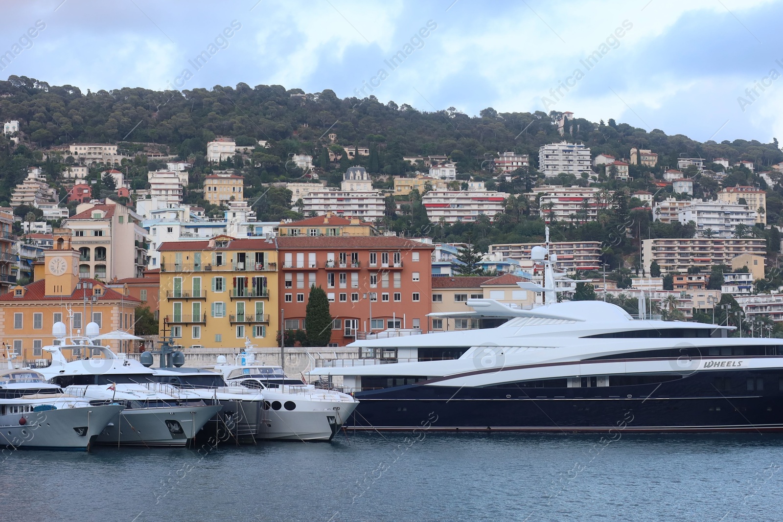 Nice, France - August 24, 2025: Picturesque view of moored boats in harbor near city Photo of Nice, France - August 24, 2025: Picturesque view of moored boats in harbor near city