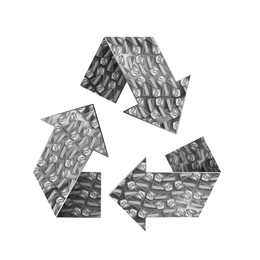 Image of Recycle sign. Chasing arrows with pattern of crushed cans on white background