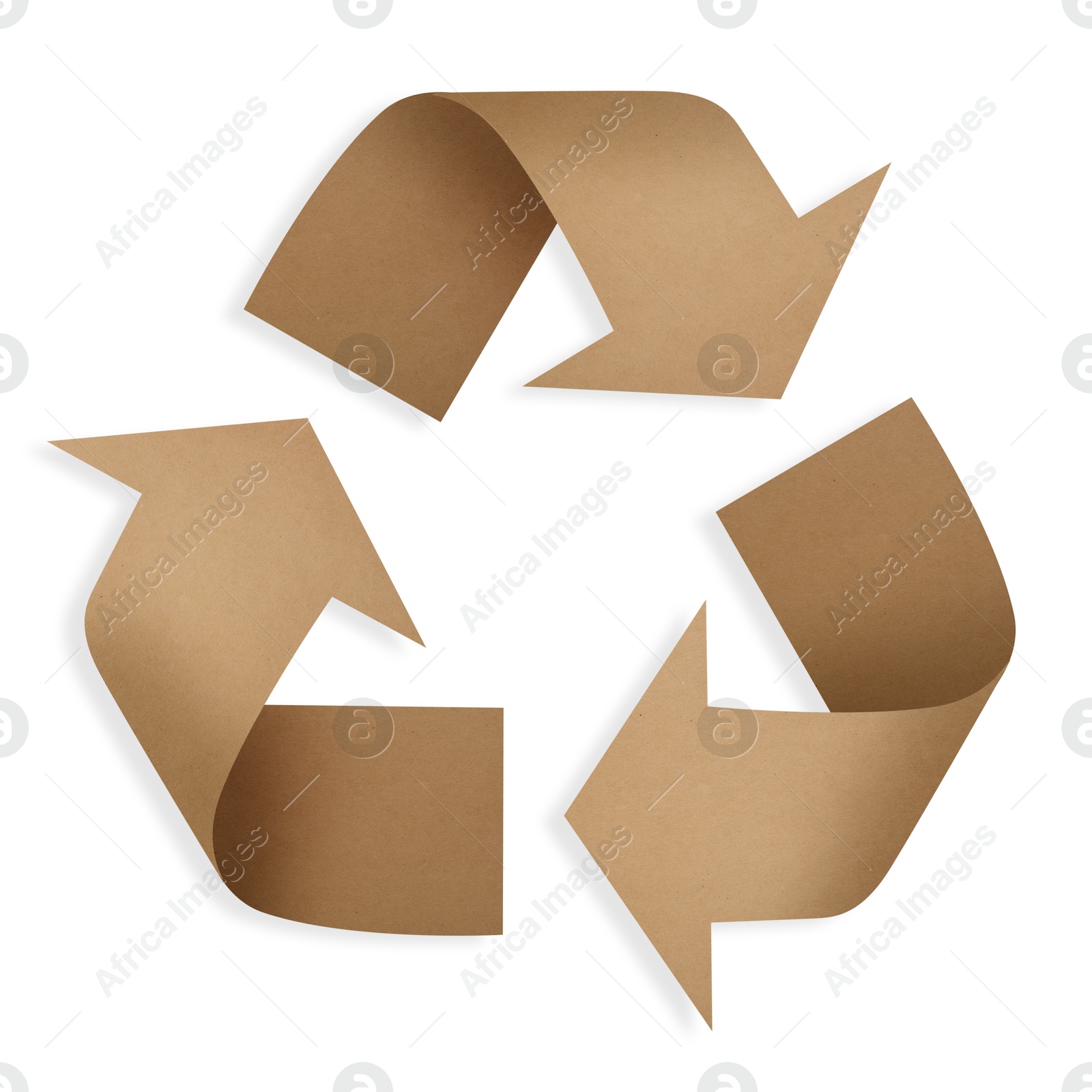 Image of Recycle sign. Chasing arrows made of paper on white background