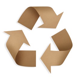 Image of Recycle sign. Chasing arrows made of paper on white background