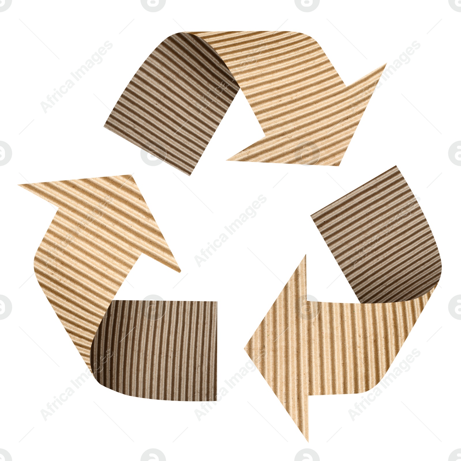 Image of Recycle sign. Chasing arrows made of cardboard on white background