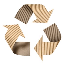 Image of Recycle sign. Chasing arrows made of cardboard on white background