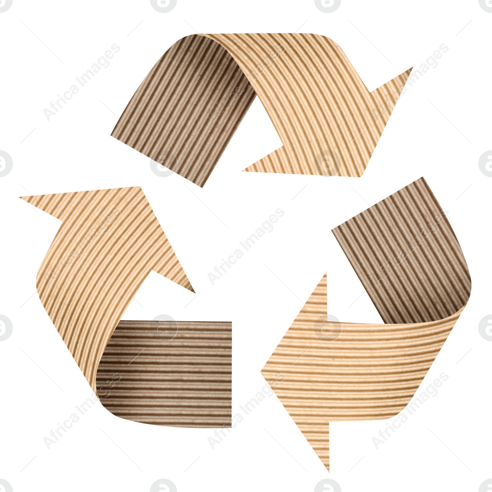 Image of Recycle sign. Chasing arrows made of cardboard on white background