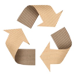 Image of Recycle sign. Chasing arrows made of cardboard on white background