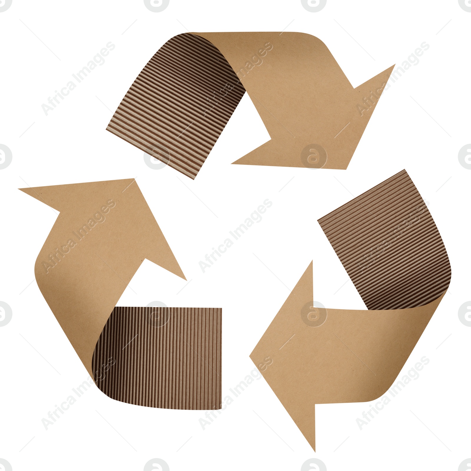 Image of Recycle sign. Chasing arrows made of cardboard on white background