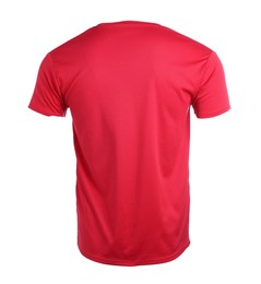 Photo of Red t-shirt isolated on white. Mockup for design