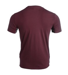 Photo of Brown t-shirt isolated on white. Mockup for design