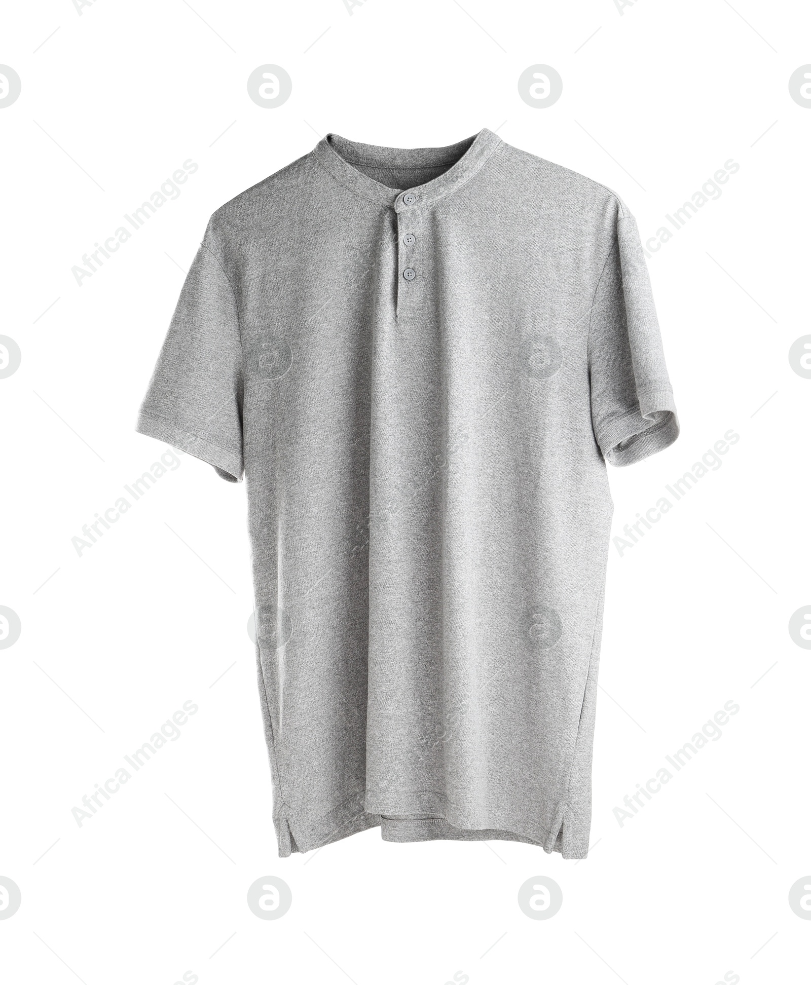 Photo of Grey t-shirt isolated on white. Mockup for design