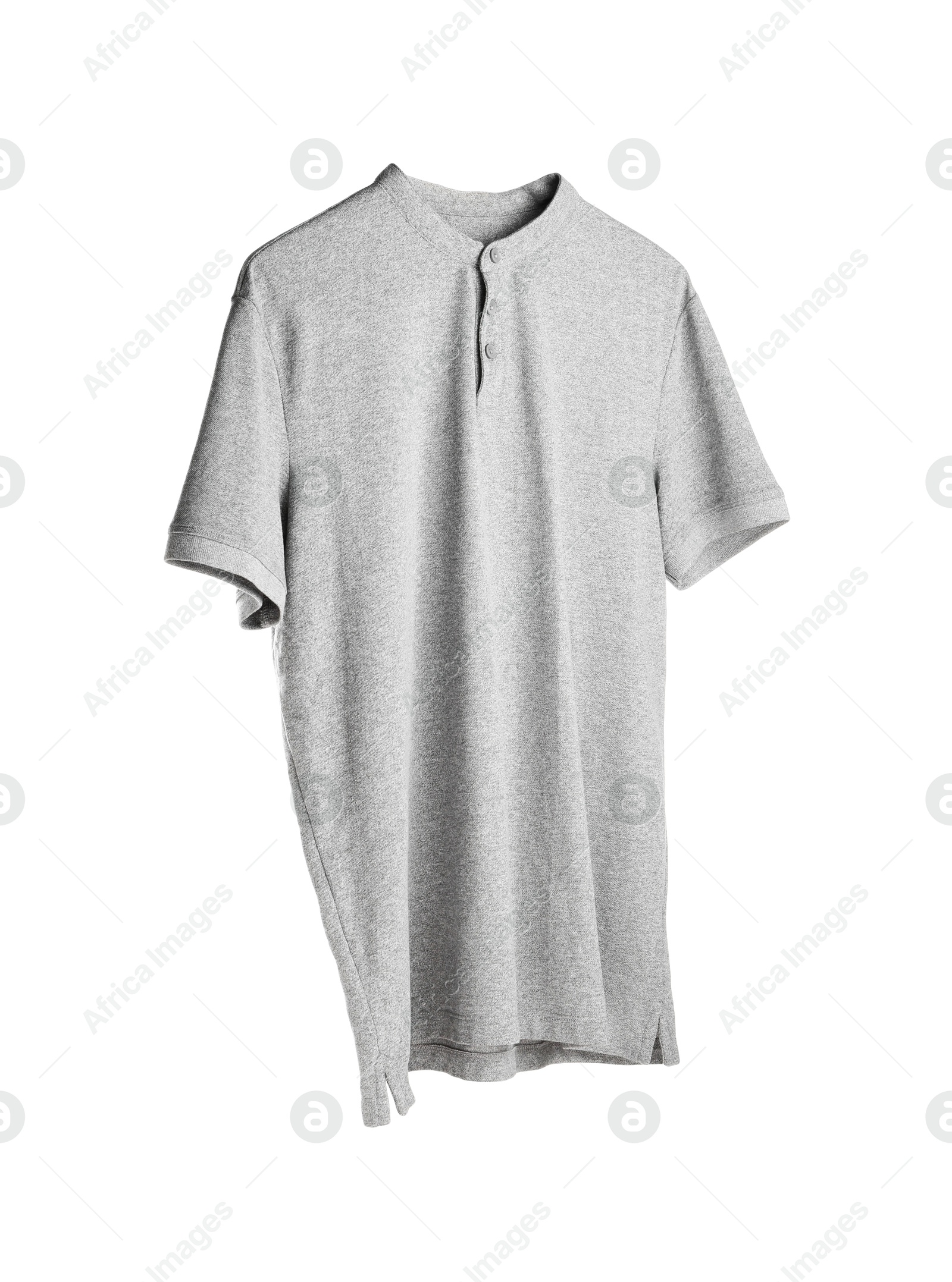 Photo of Grey t-shirt isolated on white. Mockup for design
