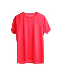Photo of Red t-shirt isolated on white. Mockup for design