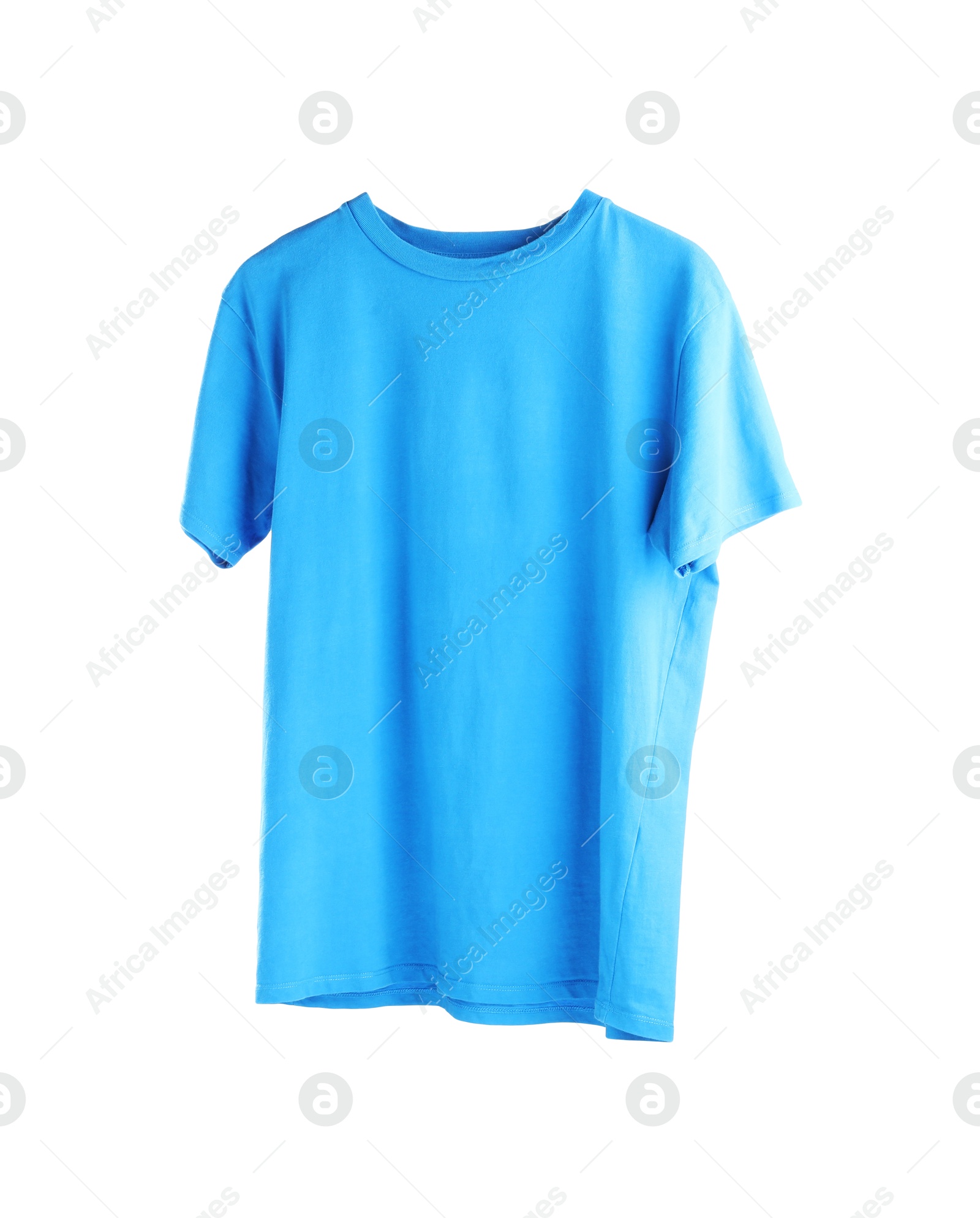 Photo of Light blue t-shirt isolated on white. Mockup for design