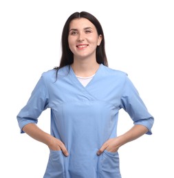 Photo of Portrait of nurse in uniform on white background