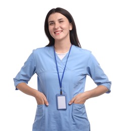 Photo of Portrait of nurse in uniform on white background