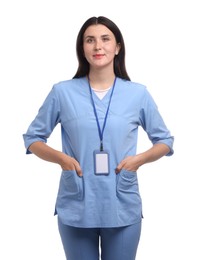 Photo of Portrait of nurse in uniform on white background
