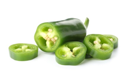 Photo of Sliced green jalapeno pepper isolated on white