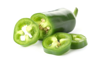 Photo of Sliced green jalapeno pepper isolated on white