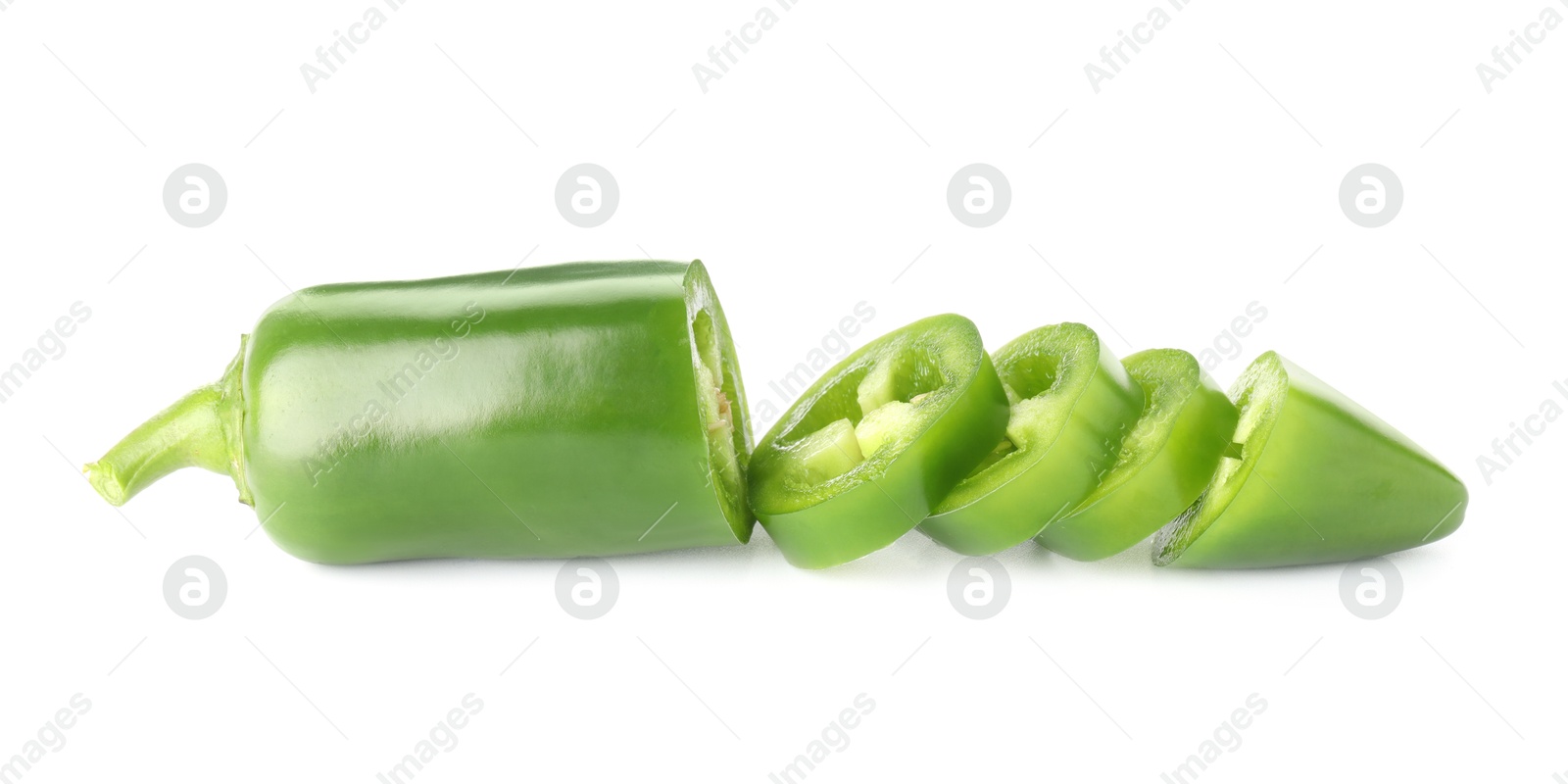 Photo of Sliced green jalapeno pepper isolated on white