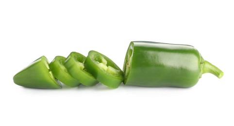 Photo of Sliced green jalapeno pepper isolated on white