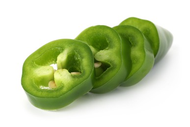 Photo of Slices of green jalapeno pepper isolated on white