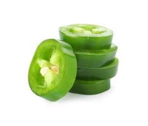 Photo of Slices of green jalapeno pepper isolated on white