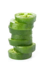 Photo of Slices of green jalapeno pepper isolated on white
