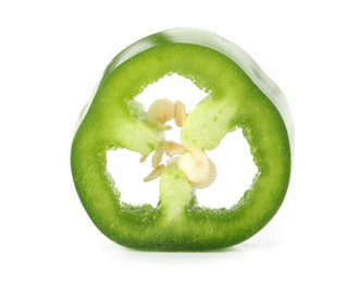 Photo of Slice of green jalapeno pepper isolated on white