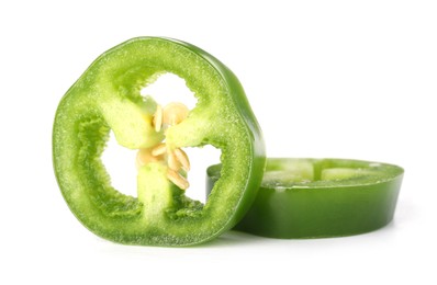 Photo of Slices of green jalapeno pepper isolated on white