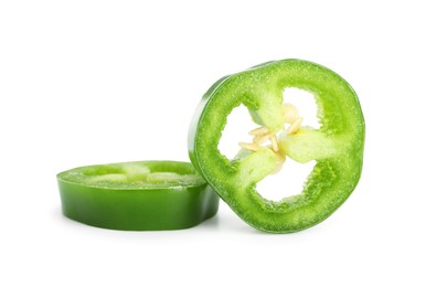 Photo of Slices of green jalapeno pepper isolated on white