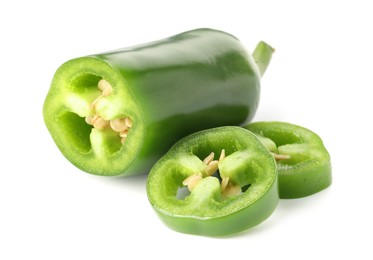 Photo of Sliced green jalapeno pepper isolated on white