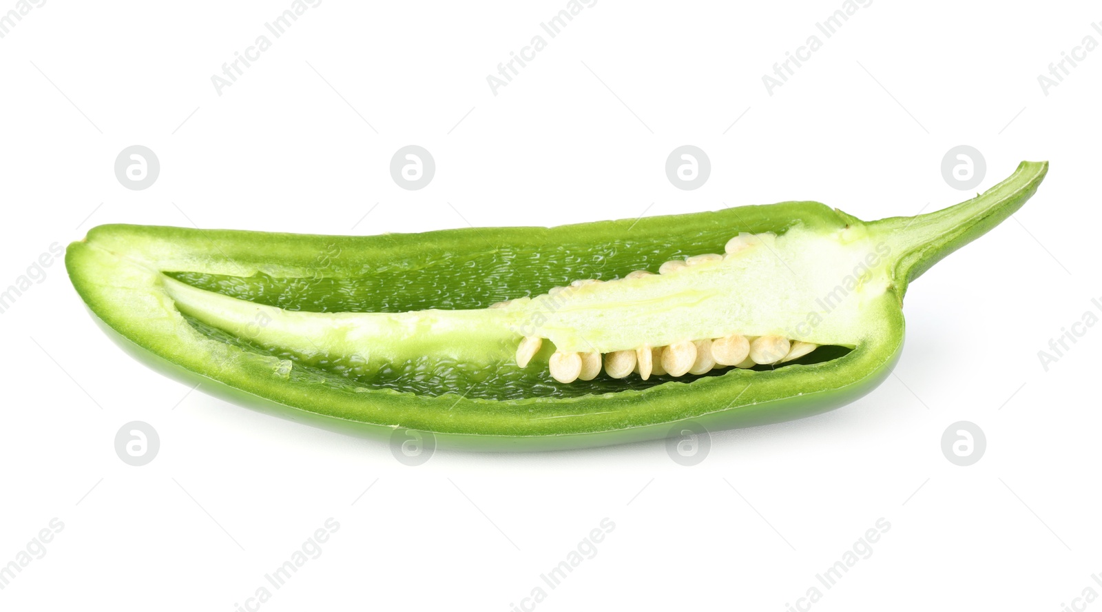 Photo of Half of green jalapeno pepper isolated on white