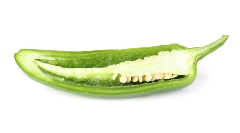 Photo of Half of green jalapeno pepper isolated on white