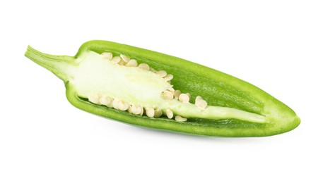Photo of Half of green jalapeno pepper isolated on white