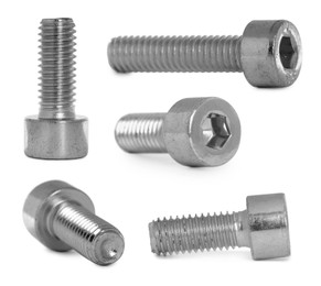 Image of Metal socket bolts isolated on white, set