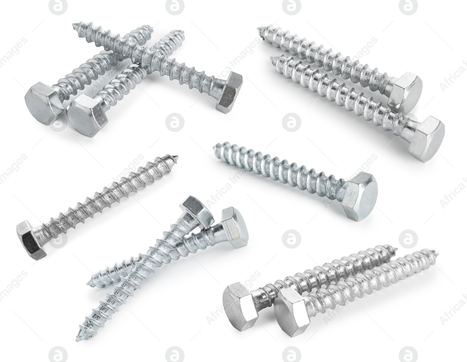Image of Metal lag bolts isolated on white, set