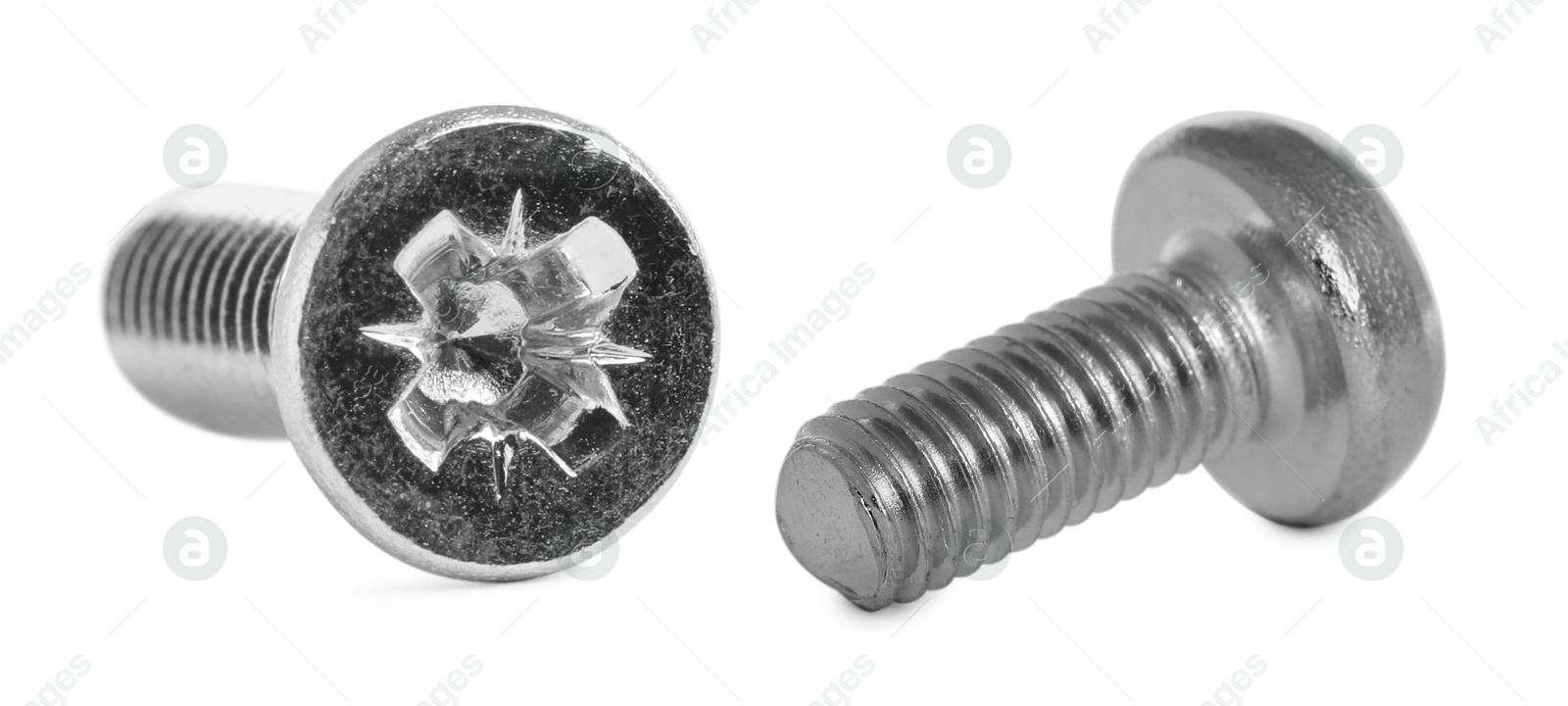 Image of Metal machine screw bolts isolated on white