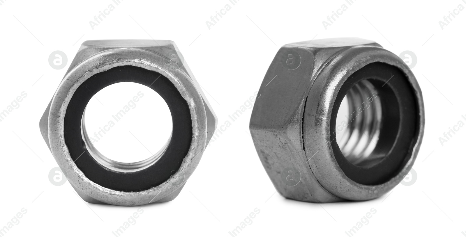 Image of Two metal lock nuts isolated on white